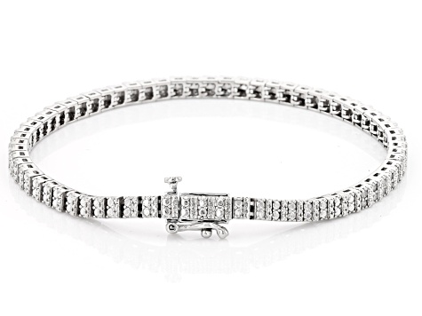 Pre-Owned White Diamond Rhodium Over Sterling Silver Tennis Bracelet 1.00ctw