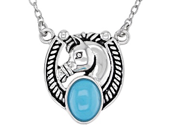 Picture of Pre-Owned Blue Sleeping Beauty Turquoise Rhodium over Sterling Silver Horse Necklace