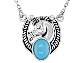 Pre-Owned Blue Sleeping Beauty Turquoise Rhodium over Sterling Silver Horse Necklace