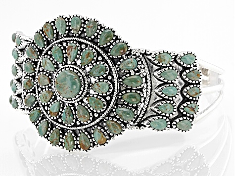Pre-Owned Green Kingman Turquoise Sterling Silver Cuff Bracelet