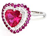 Pre-Owned Red Lab Created Ruby Rhodium Over Sterling Silver Heart Ring 2.51ctw