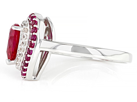 Pre-Owned Red Lab Created Ruby Rhodium Over Sterling Silver Heart Ring 2.51ctw
