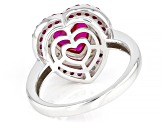 Pre-Owned Red Lab Created Ruby Rhodium Over Sterling Silver Heart Ring 2.51ctw