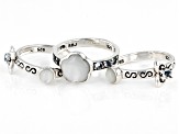 Pre-Owned White Mother-of-Pearl and Sky Blue Topaz Set of 3 Sterling Silver Rings
