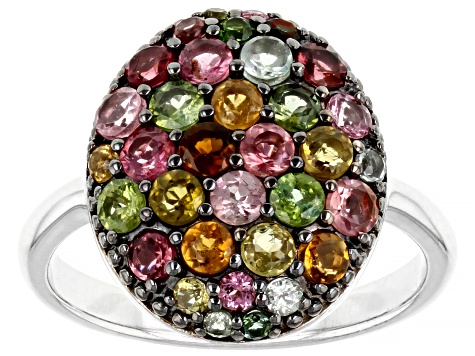 Pre-Owned Multicolor Tourmaline Rhodium Over Sterling Silver Ring 1.67ctw