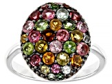 Pre-Owned Multicolor Tourmaline Rhodium Over Sterling Silver Ring 1.67ctw