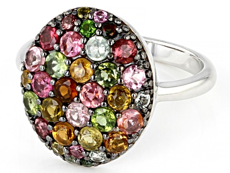 Pre-Owned Multicolor Tourmaline Rhodium Over Sterling Silver Ring 1.67ctw