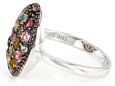 Pre-Owned Multicolor Tourmaline Rhodium Over Sterling Silver Ring 1.67ctw