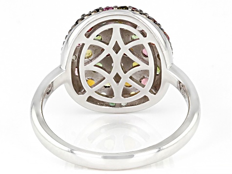 Pre-Owned Multicolor Tourmaline Rhodium Over Sterling Silver Ring 1.67ctw