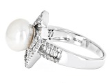 Pre-Owned White Cultured Freshwater Pearl With .50ctw Diamond Rhodium Over Sterling Silver Ring