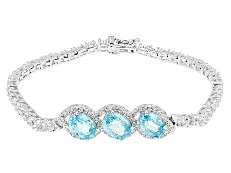 Pre-Owned Blue Zircon Rhodium Over Sterling Silver Bracelet 11.82ctw