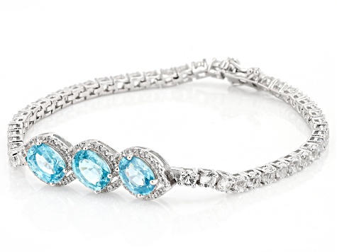 Pre-Owned Blue Zircon Rhodium Over Sterling Silver Bracelet 11.82ctw
