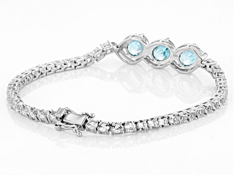 Pre-Owned Blue Zircon Rhodium Over Sterling Silver Bracelet 11.82ctw