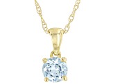 Pre-Owned Blue Aquamarine 10K Yellow Gold Childrens Solitaire Pendant With Chain 0.21ct
