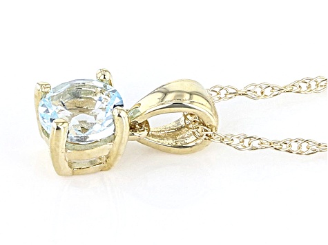 Pre-Owned Blue Aquamarine 10K Yellow Gold Childrens Solitaire Pendant With Chain 0.21ct