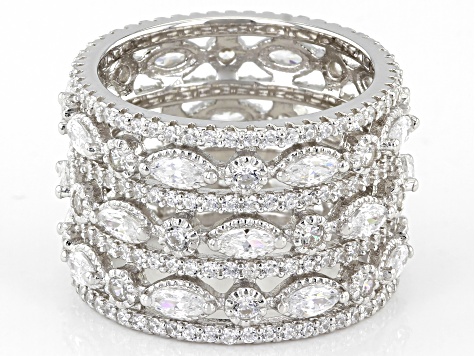Pre-Owned White Cubic Zirconia Rhodium Over Sterling Silver Ring 8.07ctw