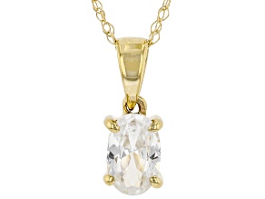 Pre-Owned White Zircon 10K Yellow Gold Pendant With Chain 0.58ct