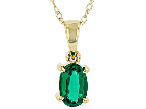 Pre-Owned Green Lab Created Emerald 10K Yellow Gold Pendant With Chain 0.32ct