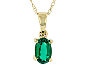 Pre-Owned Green Lab Created Emerald 10K Yellow Gold Pendant With Chain 0.32ct