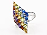 Pre-Owned Multi-color Gemstone Rhodium Over Silver Ring 3.38ctw