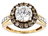 Pre-Owned Moissanite and champagne diamond 14k yellow gold ring 2.60ctw DEW.