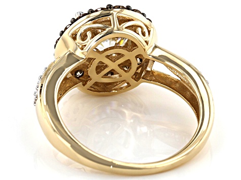 Pre-Owned Moissanite and champagne diamond 14k yellow gold ring 2.60ctw DEW.