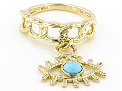 Pre-Owned Blue Sleeping Beauty Turquoise 10K Yellow Gold Charm Ring