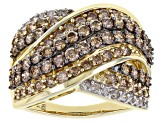 Pre-Owned Champagne And White Diamond 10k Yellow Gold Wide Crossover Band Ring 2.00ctw