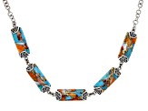Pre-Owned Blended Turquoise and Orange Spiny Oyster Shell Rhodium Over Silver Necklace