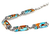 Pre-Owned Blended Turquoise and Orange Spiny Oyster Shell Rhodium Over Silver Necklace