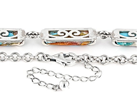 Pre-Owned Blended Turquoise and Orange Spiny Oyster Shell Rhodium Over Silver Necklace