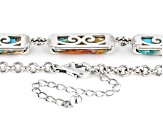 Pre-Owned Blended Turquoise and Orange Spiny Oyster Shell Rhodium Over Silver Necklace