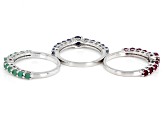 Pre-Owned Indian Ruby, Indian Sapphire With Sakota Emerald Rhodium Over Silver Ring Set 3.54ctw