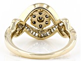 Pre-Owned Champagne And White Diamond 10k Yellow Gold Crossover Ring 0.90ctw