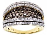 Pre-Owned Champagne And White Diamond 10k Yellow Gold Wide Band Ring 2.50ctw