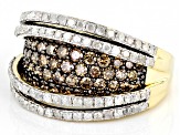 Pre-Owned Champagne And White Diamond 10k Yellow Gold Wide Band Ring 2.50ctw