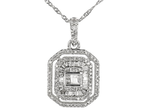 Pre-Owned White Diamond 10k White Gold Cluster Pendant with Chain 0.60ctw