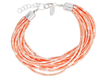 Picture of Pre-Owned Pink Coral Simulant Sterling Silver Multi Strand Beaded Bracelet