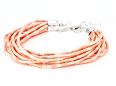 Pre-Owned Pink Coral Simulant Sterling Silver Multi Strand Beaded Bracelet