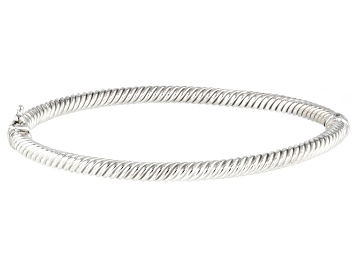 Picture of Pre-Owned Rhodium Over 14K White Gold 4MM Polished and Textured Hinged Bangle