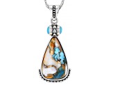 Pre-Owned Blue Sleeping Beauty Turquoise, Spiny Oyster Rhodium Over Silver Enhancer with Chain