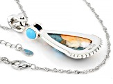 Pre-Owned Blue Sleeping Beauty Turquoise, Spiny Oyster Rhodium Over Silver Enhancer with Chain