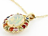 Pre-Owned Multicolor Opal 10K Yellow Gold Pendant With Chain 2.16ctw