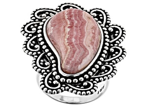 Pre-Owned Rhodochrosite Rhodium Over Silver Paisley Ring