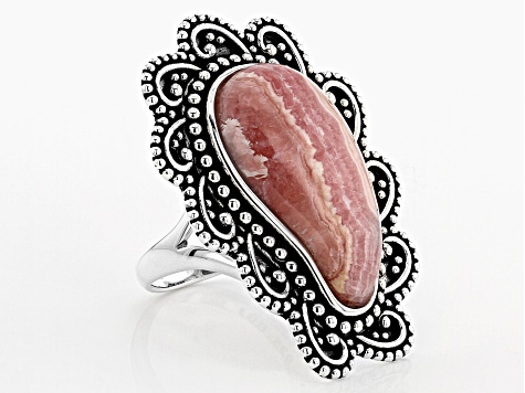 Pre-Owned Rhodochrosite Rhodium Over Silver Paisley Ring