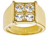 Pre-Owned White Lab Created Sapphire 18k Yellow Gold Over Sterling Silver Men's Ring 1.92ctw