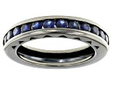 Pre-Owned Blue Lab Created Sapphire Black Rhodium Over Sterling Silver Gents Wedding Band Ring 1.51c