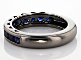 Pre-Owned Blue Lab Created Sapphire Black Rhodium Over Sterling Silver Gents Wedding Band Ring 1.51c