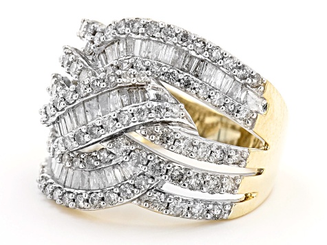 Pre-Owned White Diamond 10k Yellow Gold Crossover Ring 2.00ctw