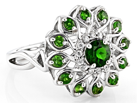 Pre-Owned Green Chrome Diopside Rhodium Over Sterling Silver Ring 0.99ctw